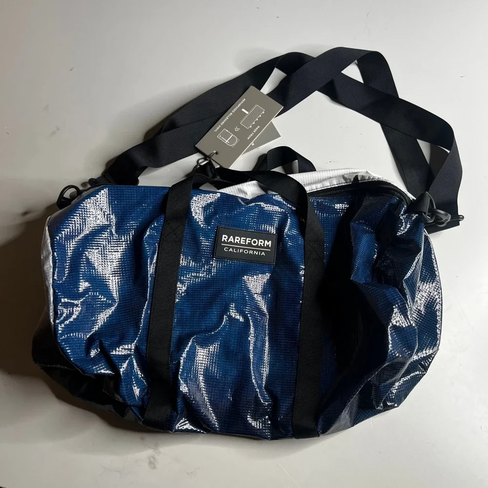 Rareform California Light Duffle Bag Repurposed Billboard Vinyl Blue White NEW